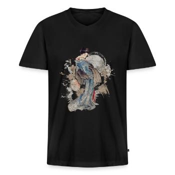 Japanese Mythology Martial Arts Nerd - Men's Premium Organic T-shirt with V-neck - black - Front - Nico (187cm)