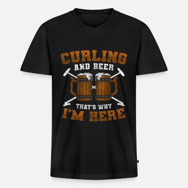 Curling Team Team Wischer - Männer Premium Bio T-Shirt mit V-Ausschnitt - Schwarz