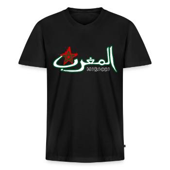 Maroc en Arabe - T-shirt encolure en V Premium bio Homme - noir - Devant - Nico (187cm)
