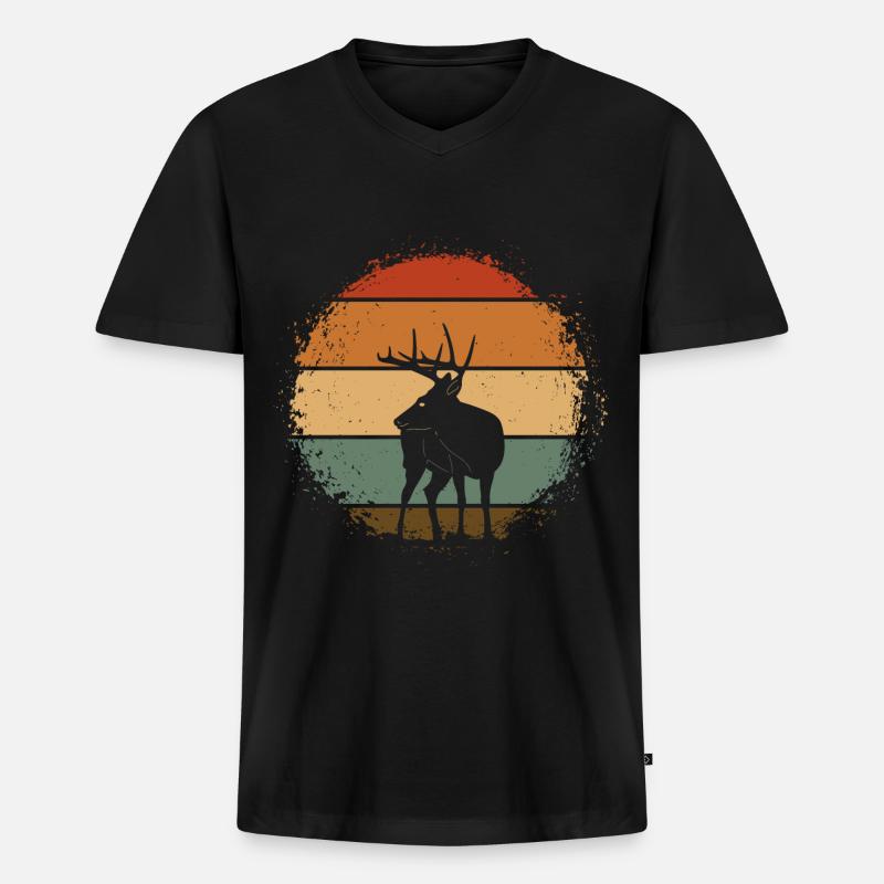 Hirsch - Männer Premium Bio T-Shirt mit V-Ausschnitt - Schwarz