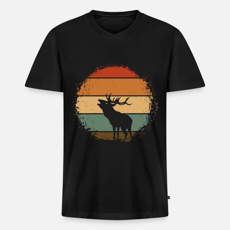 Hirsch - Männer Premium Bio T-Shirt mit V-Ausschnitt - Schwarz