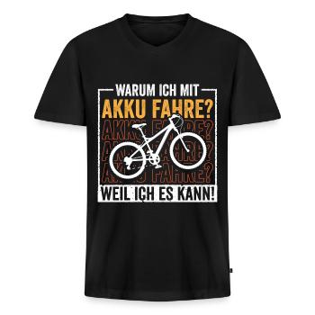 E-Bike Mountainbike - Männer Premium Bio T-Shirt mit V-Ausschnitt - Schwarz - Vorne - Nico (187cm)