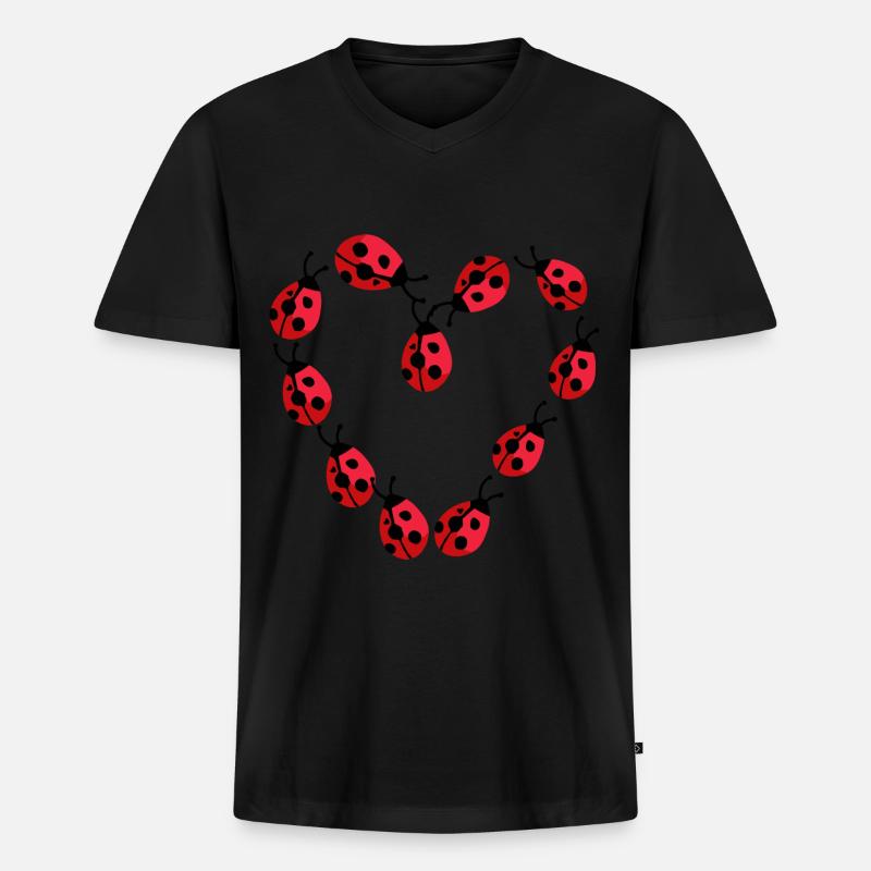 Marienkäfer Glückskäfer Herz - Männer Premium Bio T-Shirt mit V-Ausschnitt - Schwarz