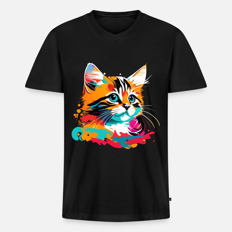 Kätzchen, Katze - Männer Premium Bio T-Shirt mit V-Ausschnitt - Schwarz
