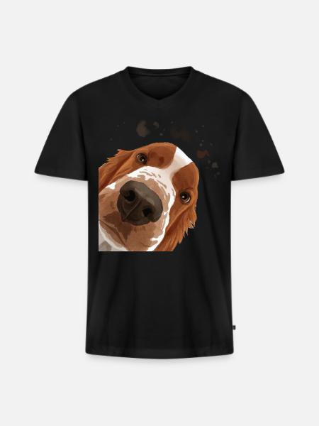 Curious Welsh Springer Spaniel Dog - Men's Premium Organic T-shirt with V-neck - black