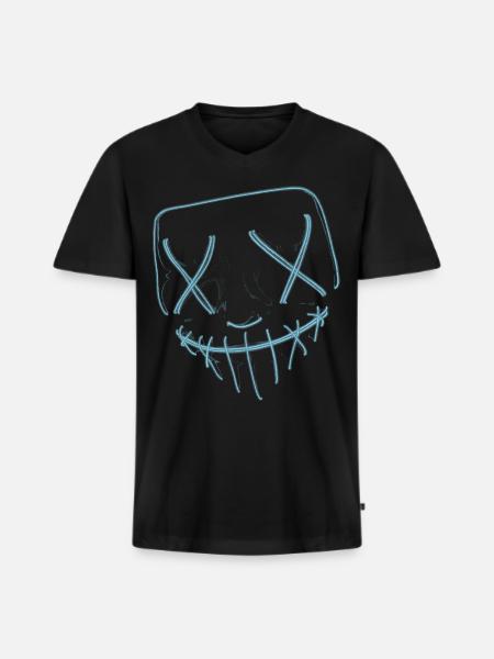 Masque néon bleu - T-shirt encolure en V Premium bio Homme - noir