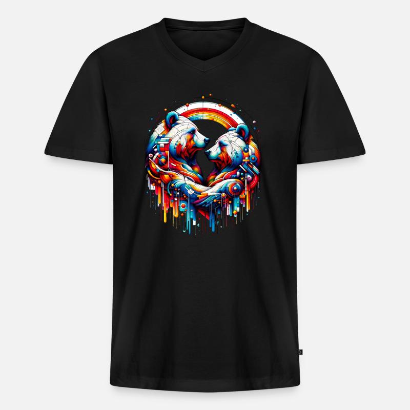 Bärenbund - Bear Bond - Männer Premium Bio T-Shirt mit V-Ausschnitt - Schwarz