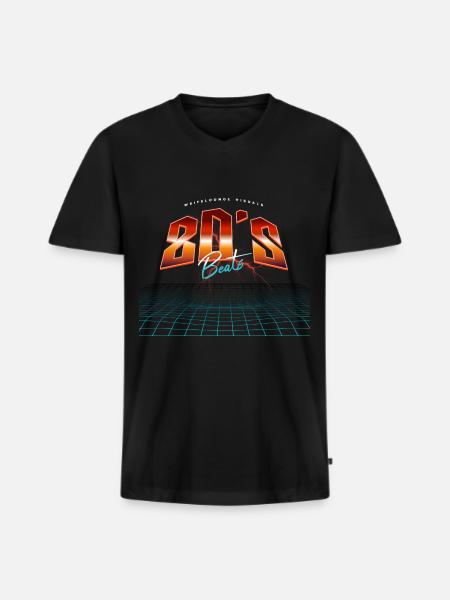 Neon Synthwave 80s Beats - Men's Premium Organic T-shirt with V-neck - black