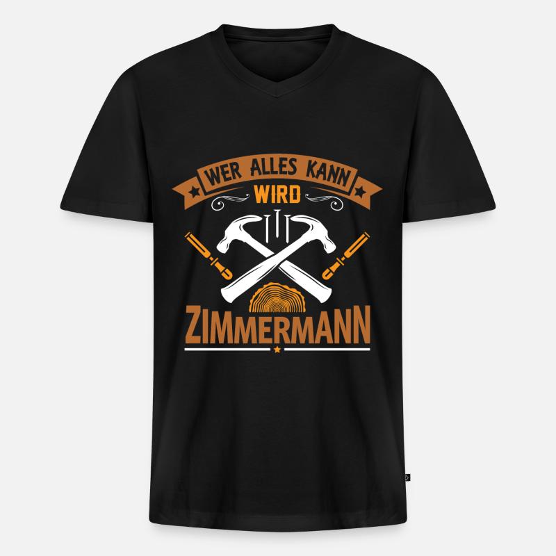 Zimmermann Zimmerer Holzbau Handwerker - Männer Premium Bio T-Shirt mit V-Ausschnitt - Schwarz
