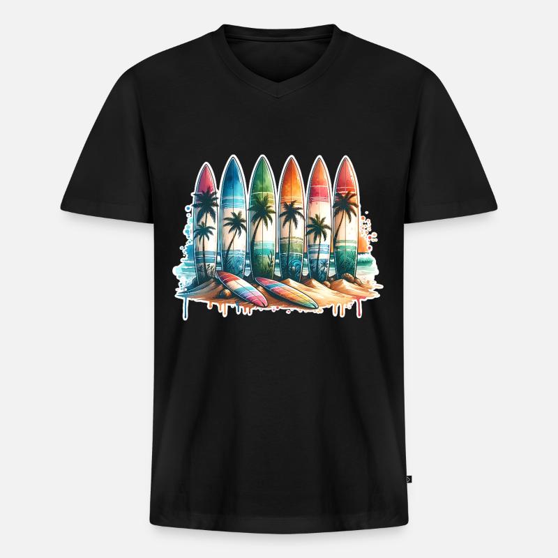 Surfen Surfer - Männer Premium Bio T-Shirt mit V-Ausschnitt - Schwarz