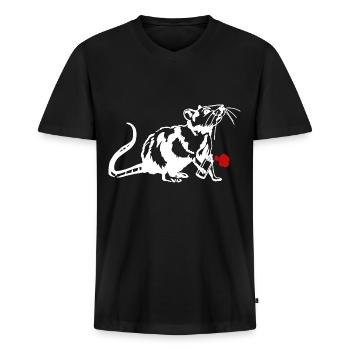 Street Art Ratte mit Graffiti Can - Männer Premium Bio T-Shirt mit V-Ausschnitt - Schwarz - Vorne - Nico (187cm)