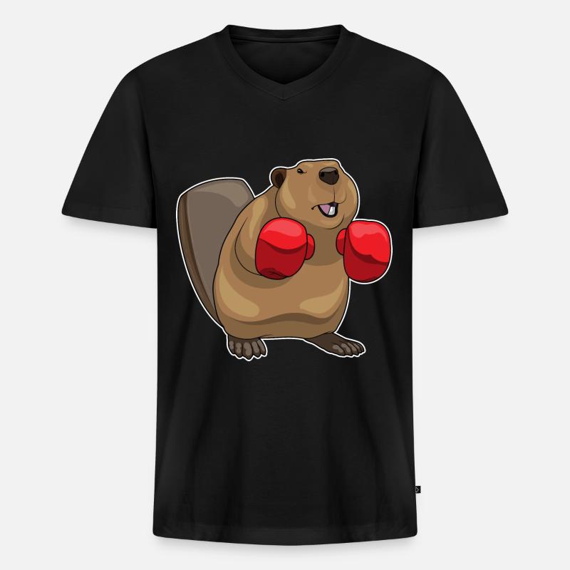 Biber Boxer Boxhandschuhe - Männer Premium Bio T-Shirt mit V-Ausschnitt - Schwarz