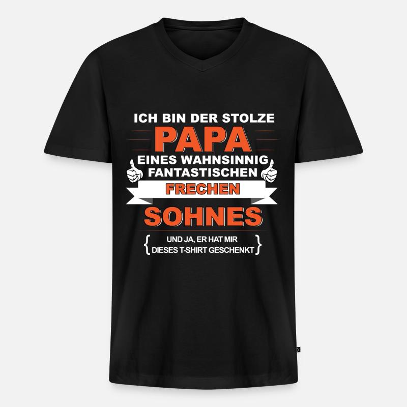 papa sohn - Männer Premium Bio T-Shirt mit V-Ausschnitt - Schwarz