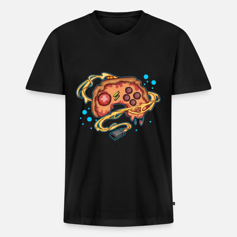 Pizza Gaming Controller Gamepad - Männer Premium Bio T-Shirt mit V-Ausschnitt - Schwarz