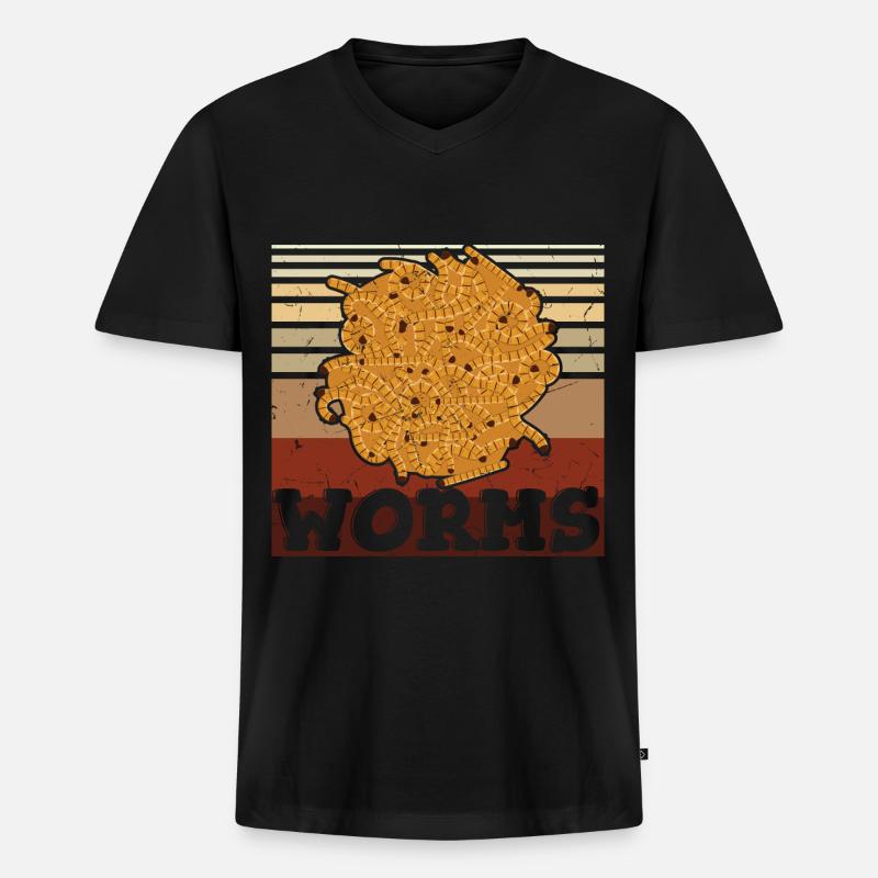 Vintage Worms Distressed - Männer Premium Bio T-Shirt mit V-Ausschnitt - Schwarz