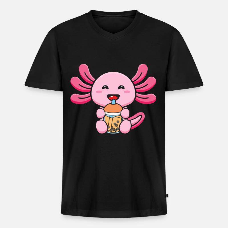 Bubble Tea Axolotl - Männer Premium Bio T-Shirt mit V-Ausschnitt - Schwarz