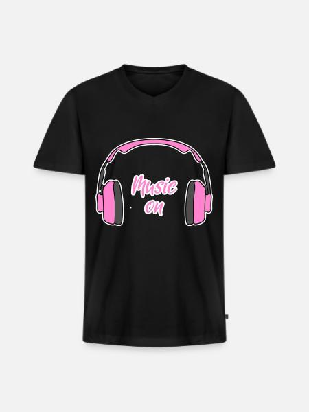 Music on Women's DJ Headphones pink - Men's Premium Organic T-shirt with V-neck - black