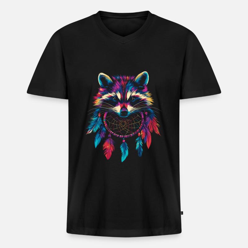 Waschbär Traumfänger - Männer Premium Bio T-Shirt mit V-Ausschnitt - Schwarz