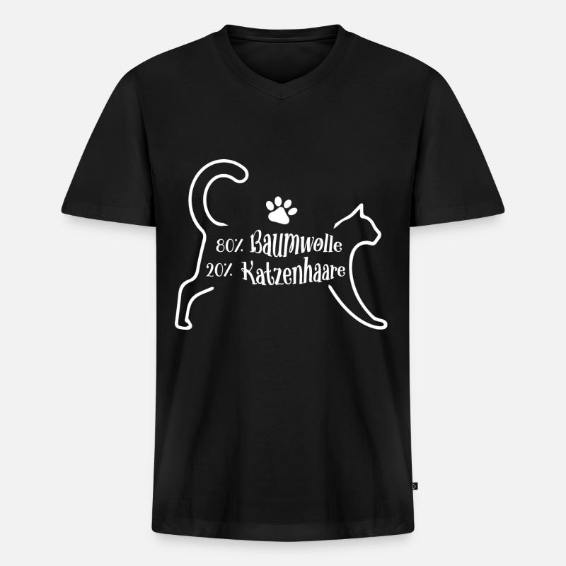 80% Baumwolle 20% Katzenhaare - Männer Premium Bio T-Shirt mit V-Ausschnitt - Schwarz