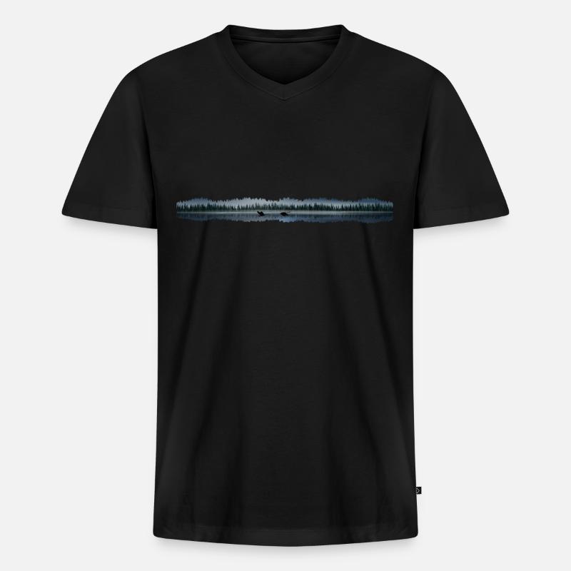 Baum am See Lake Tree - Männer Premium Bio T-Shirt mit V-Ausschnitt - Schwarz