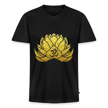 Yoga Blume des Lebens Om Zeichen Geschenk - Männer Premium Bio T-Shirt mit V-Ausschnitt - Schwarz - Vorne - Nico (187cm)