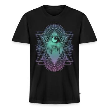 Mandala Panorama Esoteric and Yoga Spiritual - Men's Premium Organic T-shirt with V-neck - black - Front - Nico (187cm)
