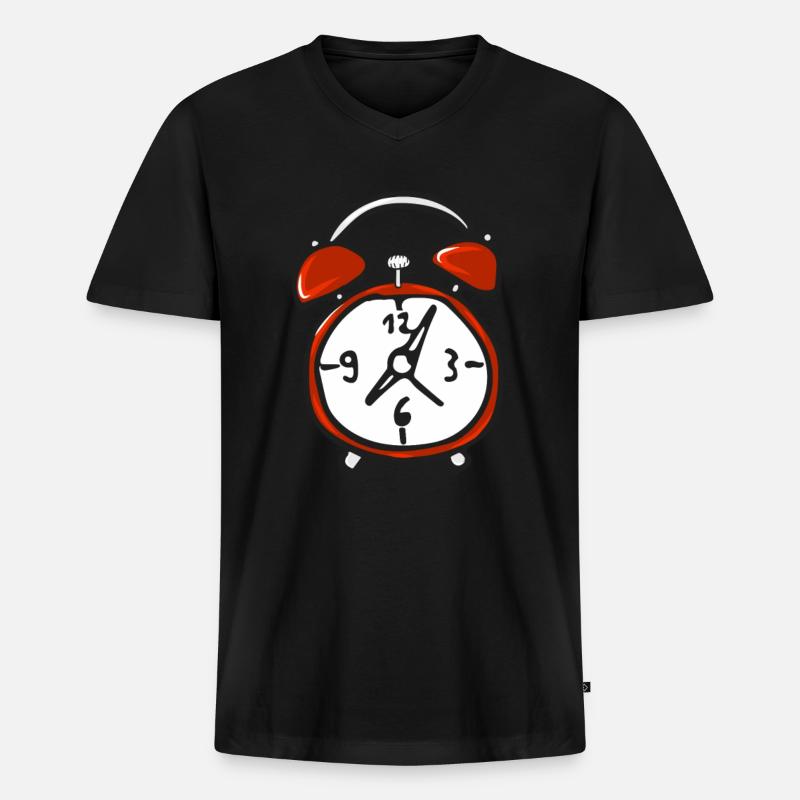 Wecker - Uhr - Männer Premium Bio T-Shirt mit V-Ausschnitt - Schwarz