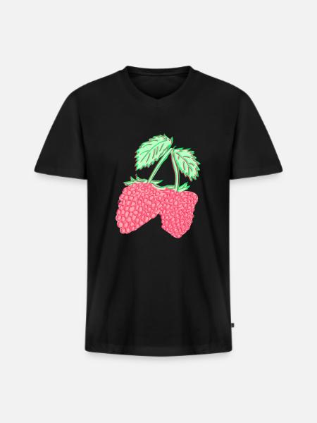 Raspberry - raspberry - plant - Men's Premium Organic T-shirt with V-neck - black