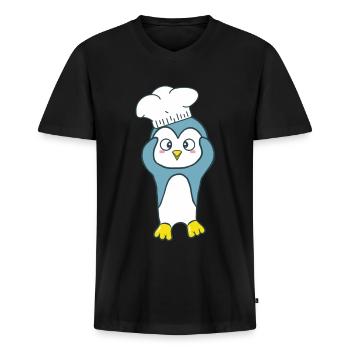 Pingouin avec une toque - T-shirt encolure en V Premium bio Homme - noir - Devant - Nico (187cm)