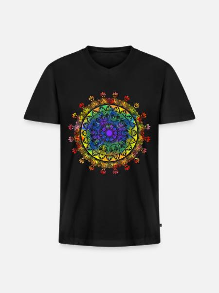 Spiritual mandala with Indian ornaments - Men's Premium Organic T-shirt with V-neck - black