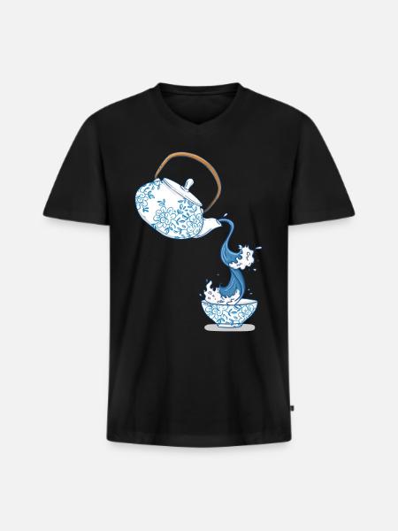 Theepot grote golf kunst tekening Japan stijl - Mannen Premium Bio T-shirt met V-hals - zwart