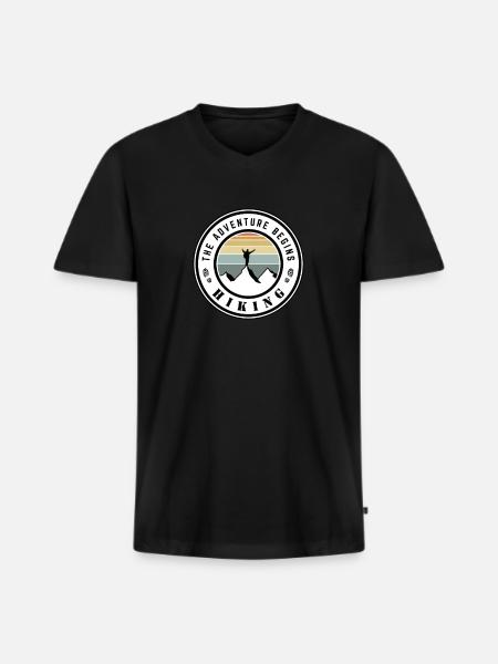 Hiking - the adventure begins - Men's Premium Organic T-shirt with V-neck - black