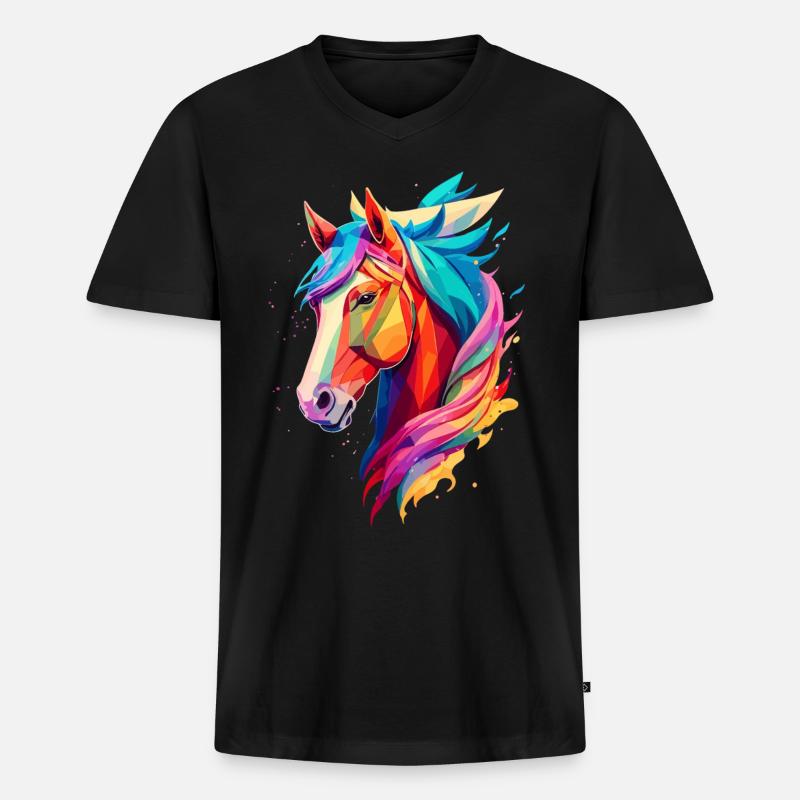 Polygon Pferd - Männer Premium Bio T-Shirt mit V-Ausschnitt - Schwarz