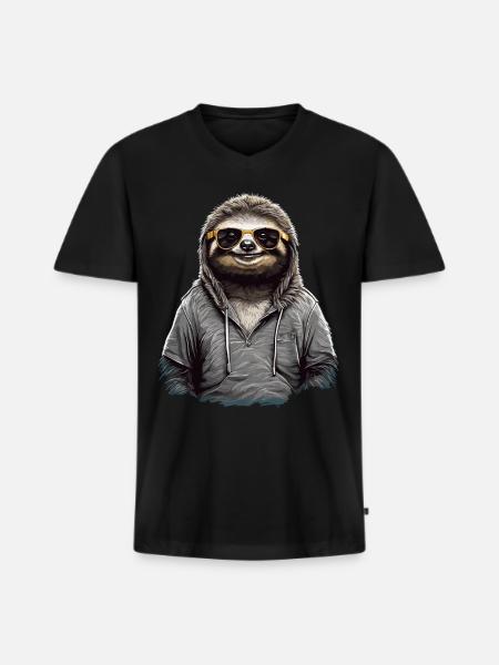 Urban Sloth - Cool Sunglasses Design - Men's Premium Organic T-shirt with V-neck - black