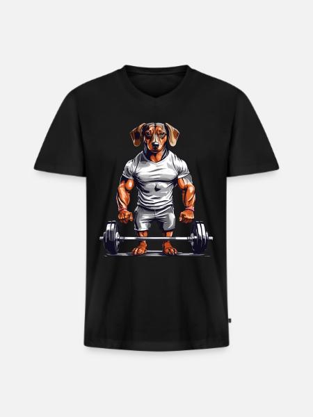 Muscle Dachshund Bodybuilder Dog Love Dog Design - Men's Premium Organic T-shirt with V-neck - black