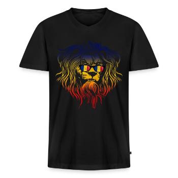Romania - Men's Premium Organic T-shirt with V-neck - black - Front - Nico (187cm)