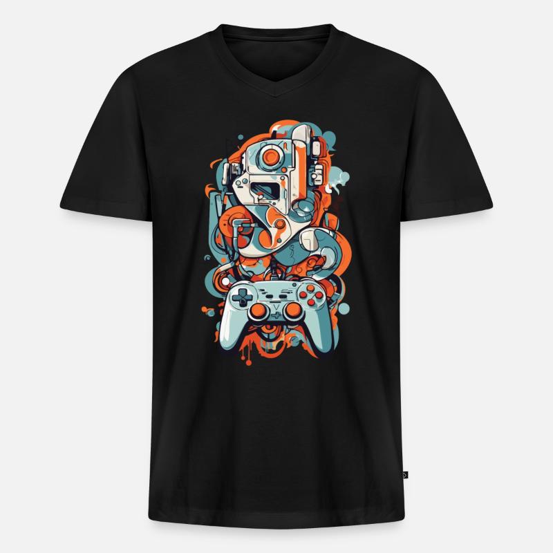 Abstrakte Kunst Ästhetisches Gamer Design - Männer Premium Bio T-Shirt mit V-Ausschnitt - Schwarz