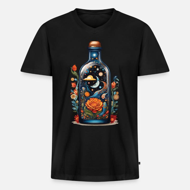 Blumen Weltraum Boho Style Ästhetik - Männer Premium Bio T-Shirt mit V-Ausschnitt - Schwarz