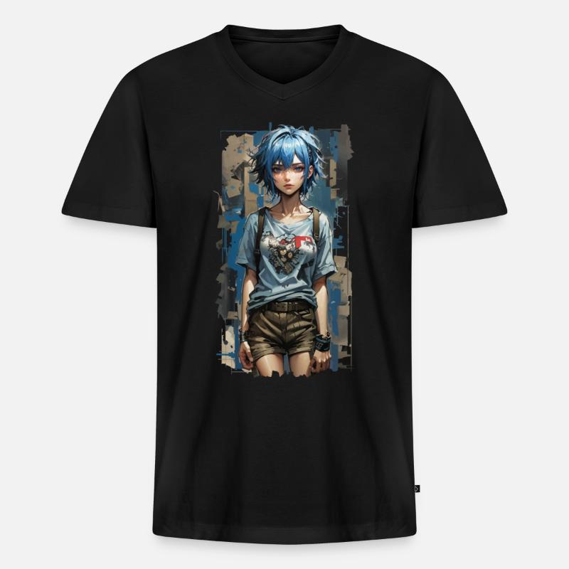 Blauer Engel mit mechanischem Herz - Männer Premium Bio T-Shirt mit V-Ausschnitt - Schwarz