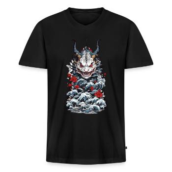 Seeungeheuer Japanischer Dämon Yokai Style - Männer Premium Bio T-Shirt mit V-Ausschnitt - Schwarz - Vorne - Nico (187cm)