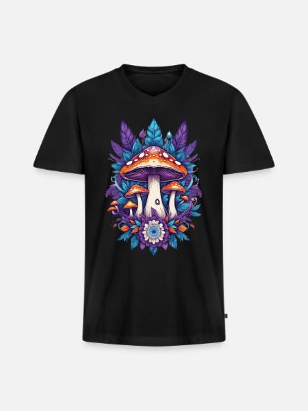 Mushrooms Feather Mandala Spiritual Design - Men's Premium Organic T-shirt with V-neck - black
