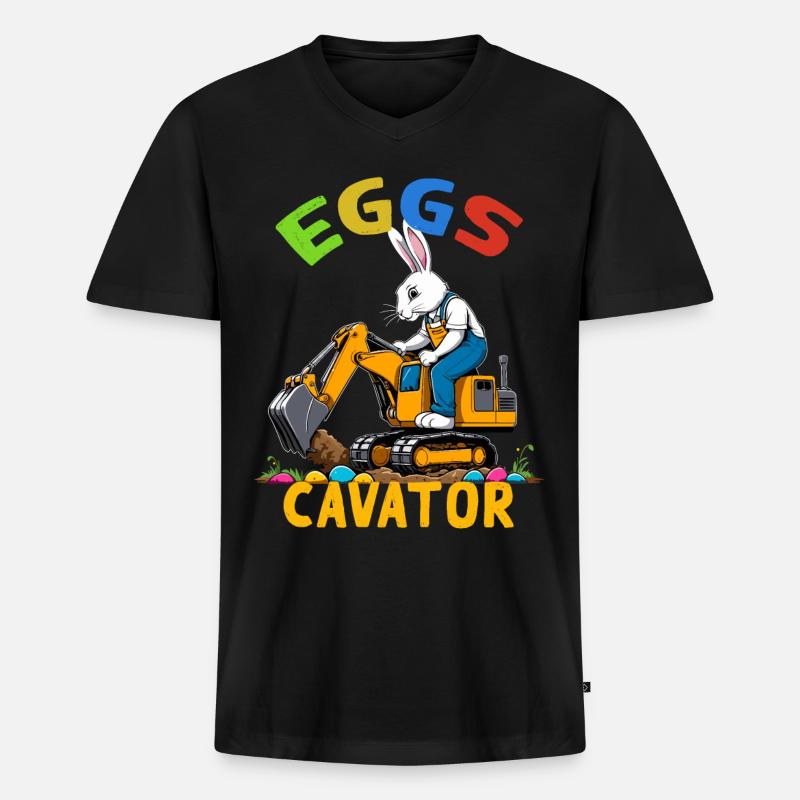 Lustiger Ostern Spruch Osterhase Baggerfahrer - Männer Premium Bio T-Shirt mit V-Ausschnitt - Schwarz