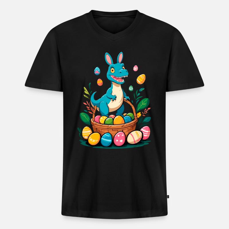 Ikonischer Ostersaurier Dinosaurier Osterhase - Männer Premium Bio T-Shirt mit V-Ausschnitt - Schwarz