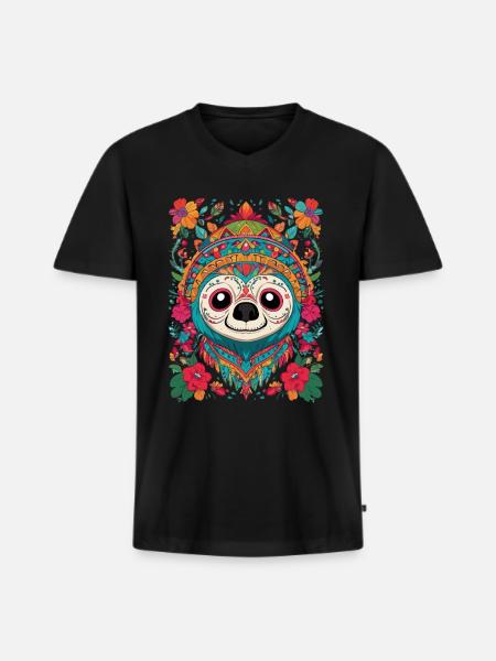 Sloth Iconic Sugar Skull Mexico - Men's Premium Organic T-shirt with V-neck - black
