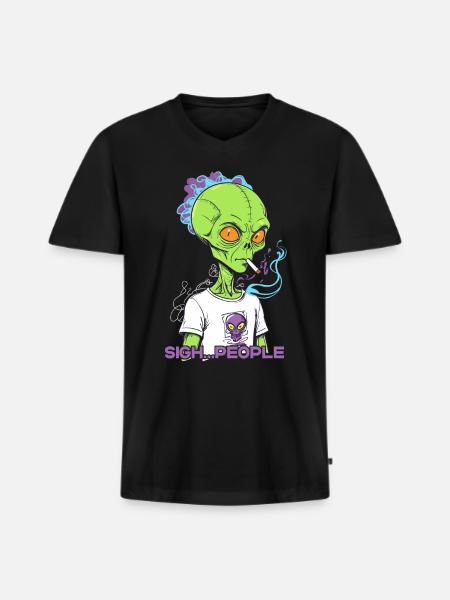 Funny Alien Saying Cigarette Smoke - Men's Premium Organic T-shirt with V-neck - black