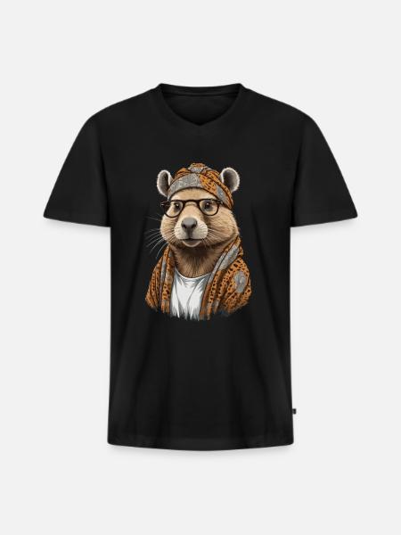 Drôle Capymama Capybara Mère Design - T-shirt encolure en V Premium bio Homme - noir