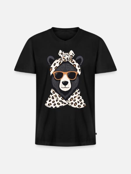 Rolig Mamma Björn Mor Björn Björn Älskare - Ekologisk premium-T-shirt med V-ringning herr - svart