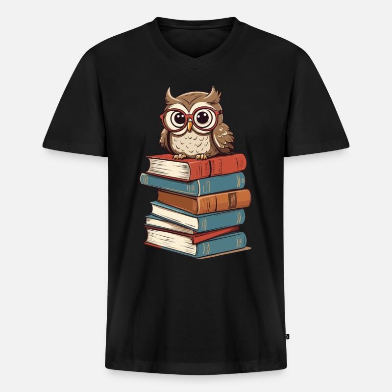 Bøger Ugle til ugleelskere og bogorme - Premium økologisk T-shirt med V-hals til mænd - sort