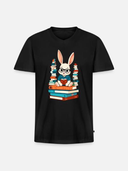 Reading bunny Enthusiastic book lover - Men's Premium Organic T-shirt with V-neck - black