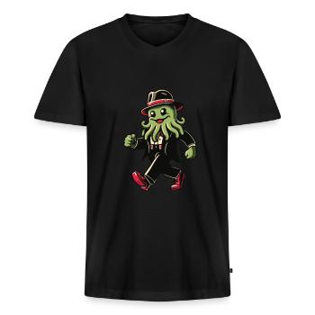 Funny Cthulhu Politician Dystopian Kraken - Men's Premium Organic T-shirt with V-neck - black - Front - Nico (187cm)